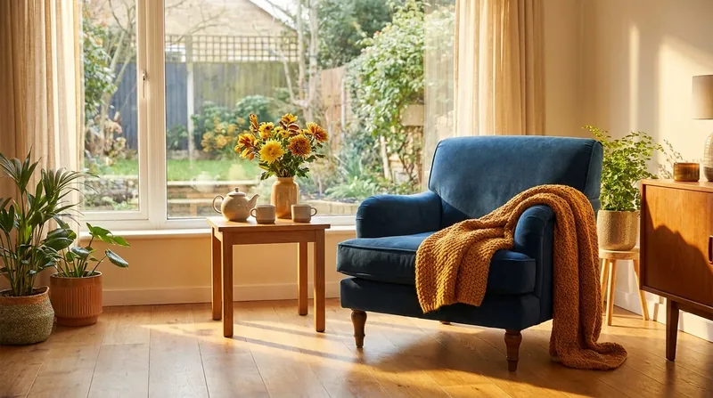 Sunlit living room arranged for home care with an armchair and blanket, How to Start a Group Home (CILA) in Illinois