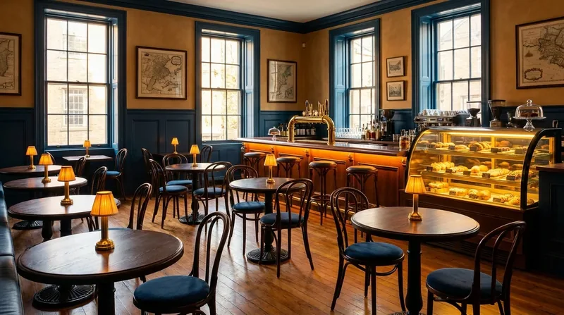 Cozy cafe interior with bistro tables and a pastry case, How to Open a Restaurant in Chicago