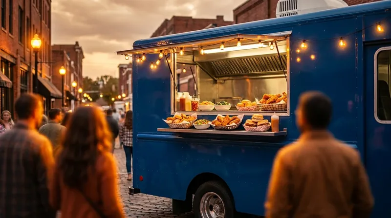 Food truck serving window at a busy street spot, How to Start a Food Truck Business in Illinois